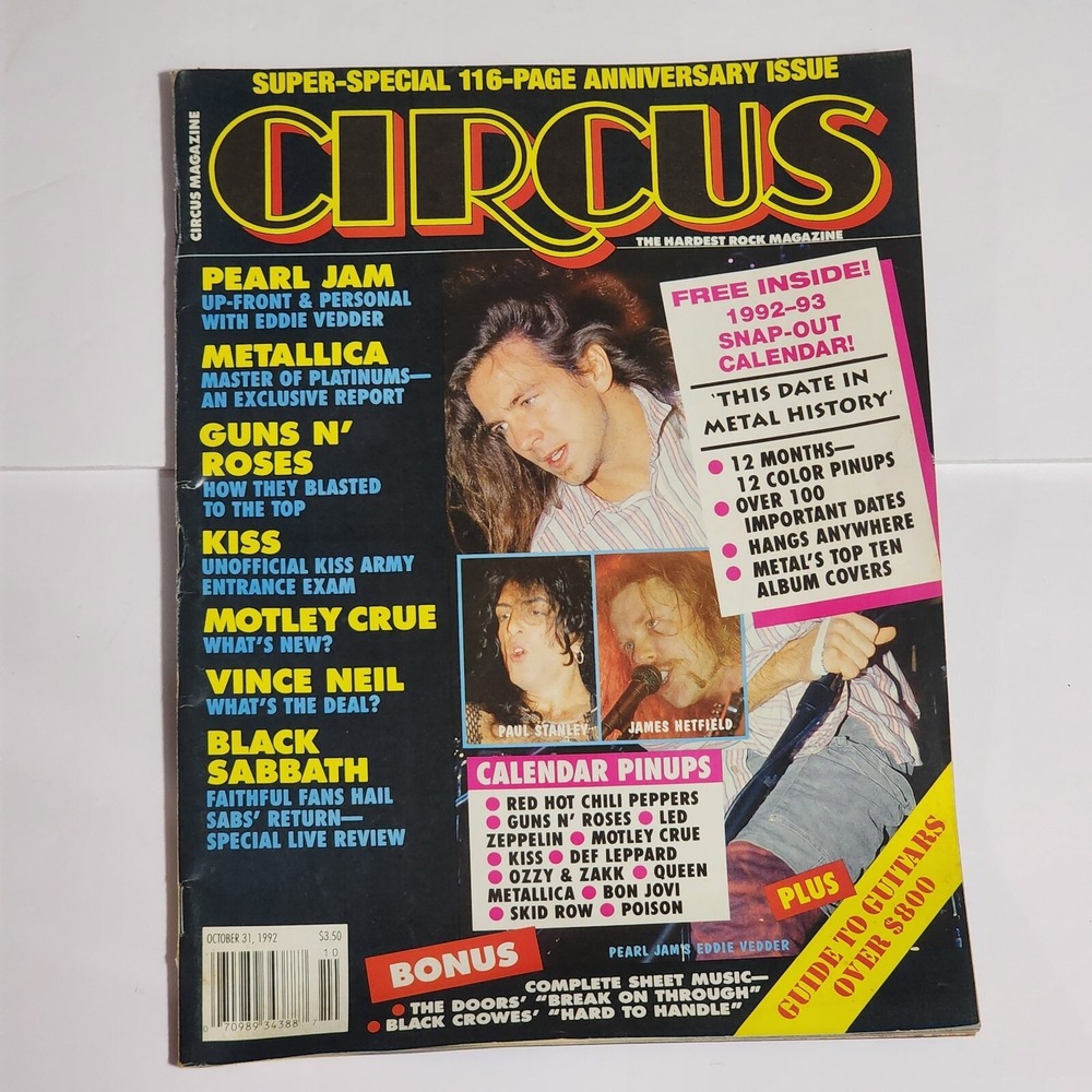 CIRCUS Magazine October 1992 Pearl Jam Metallica Motley Crue Vintage Anniversary